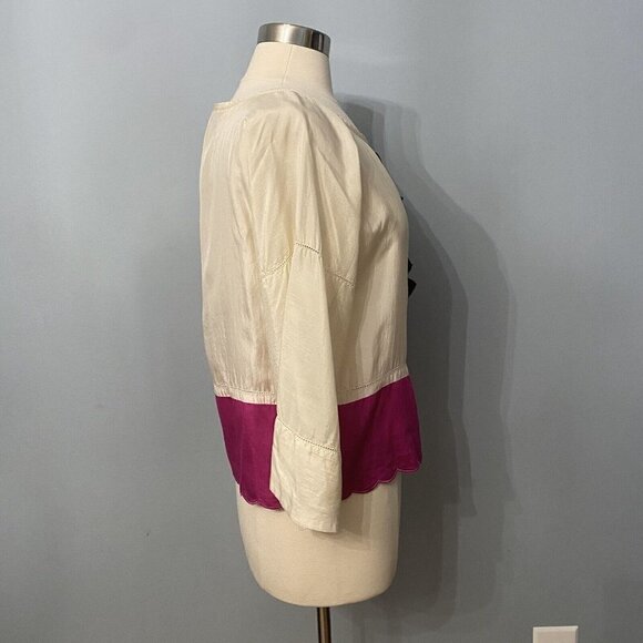 See By Chloe Silk Blend Blouse Scalloped Hem Size 6 Color Block - Picture 4 of 8
